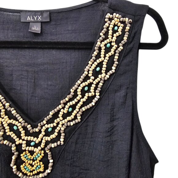 ❤️ALYX V Neck Boho Beaded Gauzy Black Tank Top - Picture 3 of 6